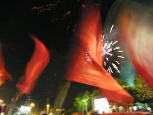 FMLN supporters celebrate after March's presidential election. The left-wing party won for the second time, although the results were disputed, and then double checked, for almost a week after election day.