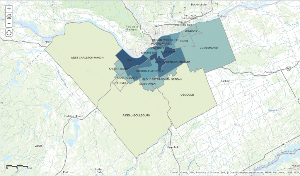 Map of Ottawa wards by suitable housing