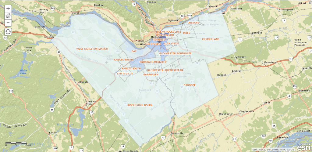 A map of Ottawa's city wards shows households with primary household maintainer (person who pays rent and utilities) being under the age of 25. 