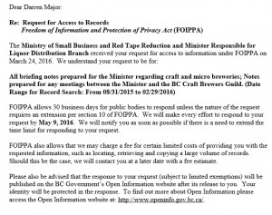 British Columbia Ministry of Small Business and Red Tape Reduction request