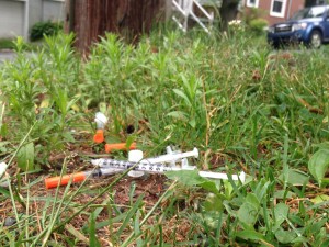 Insulin needles left on the side of the road.