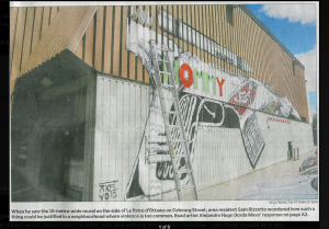 The painting by Alejandro Hugo Dorda Mev was removed by the city services after complaints by inhabitants (screenshot of Deborah Landry's blog)
